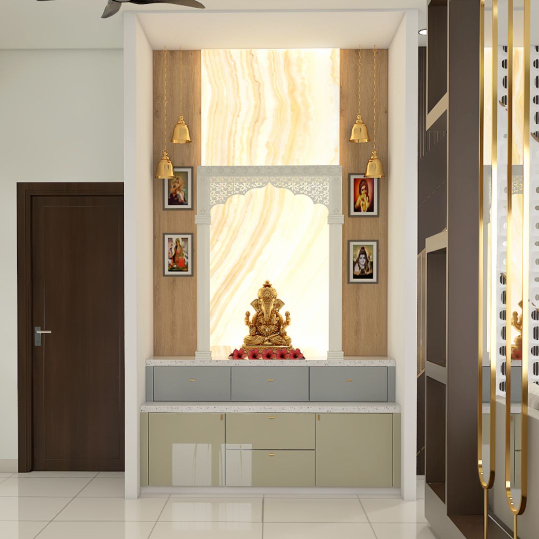 BHS Interio Modern Mandir Wall Paneling With Laminate