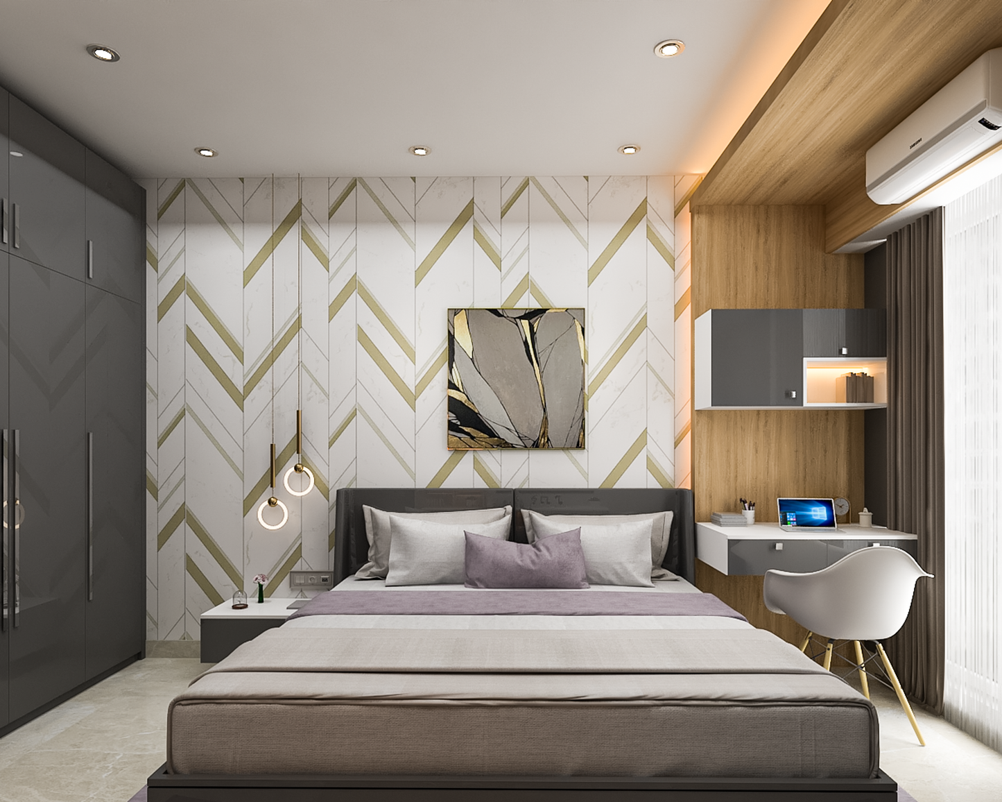 BHS Interio Contemporary Kids Bedroom Wall Paneling With Wallpaper And Wall Arts