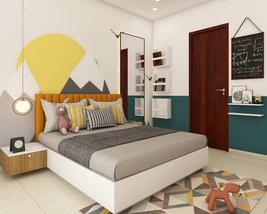 BHS Interio Contemporary Kid's Bedroom Wall Paneling With Mountain Wallpaper