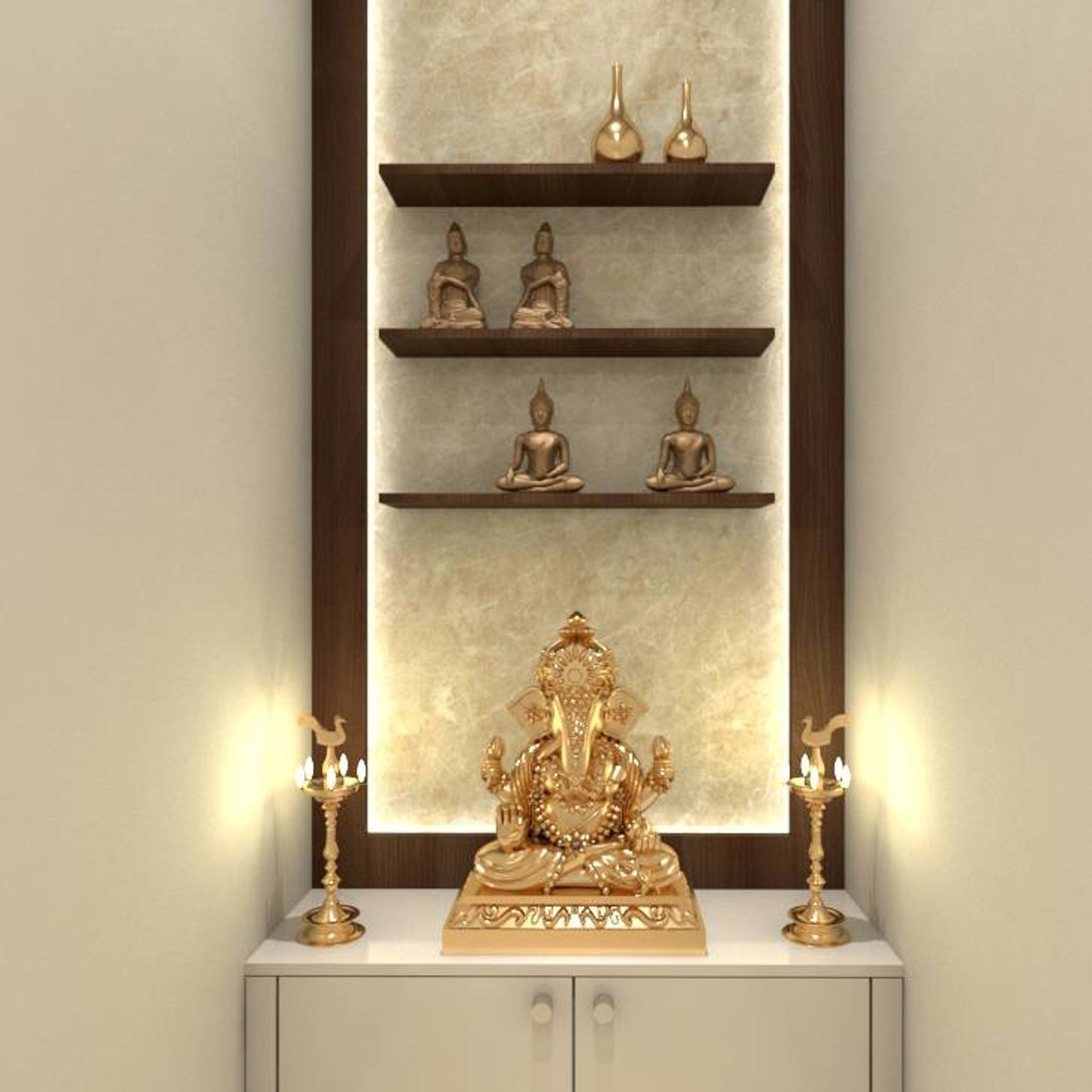 BHS Interio contemporary Mandir Wall Paneling With Wallpaper & Laminate