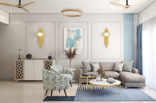 BHS Interio Contemporary Grey Living Room Wall Paneling with Wall Trims & Wall Arts