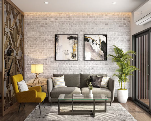 BHS Interio Contemporary Light Grey Living Room Wall Paneling With Pvc Hard Panel & Wall Arts