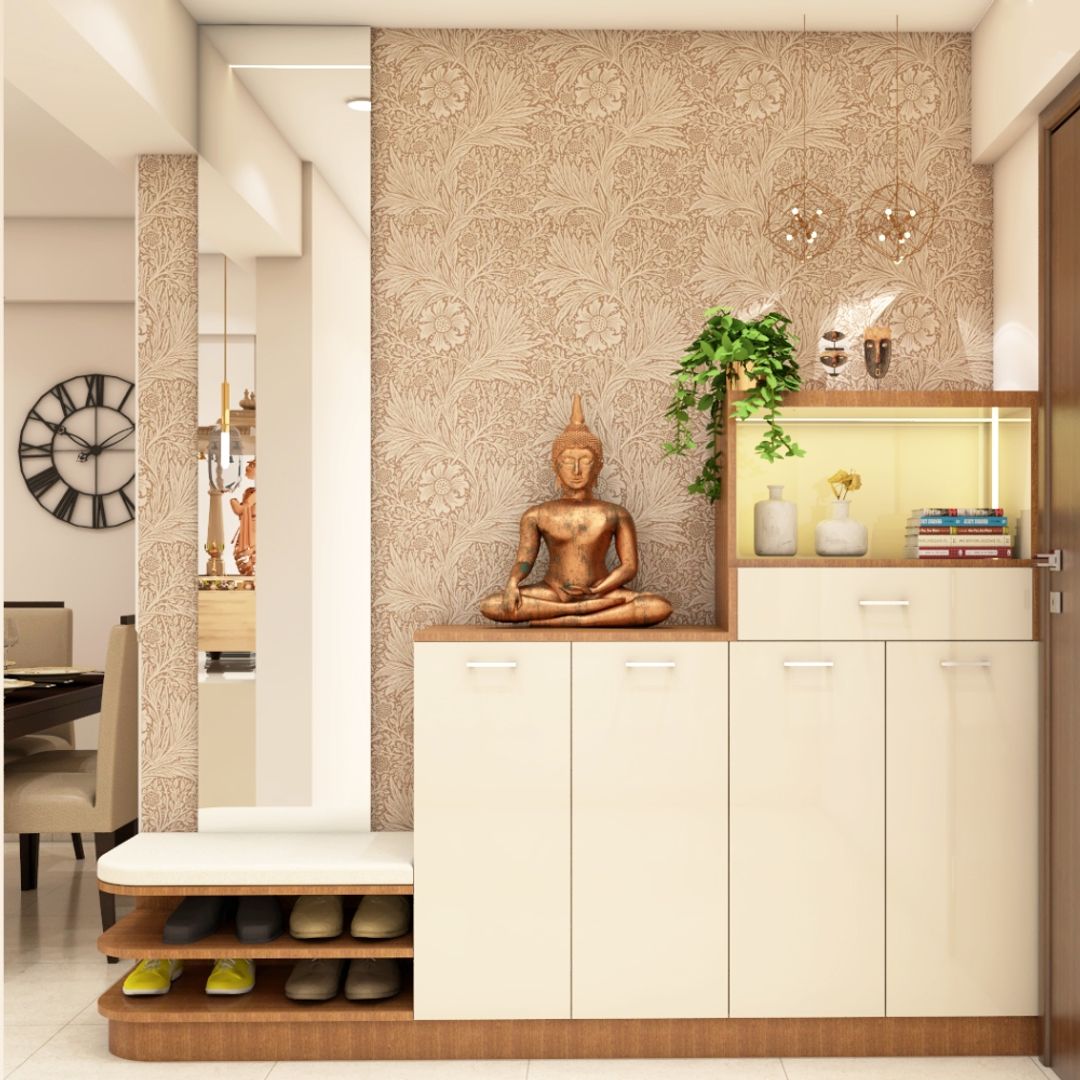 BHS Interio Modern Foyer Wall Paneling With Wallpaper & Acrylic Mirror