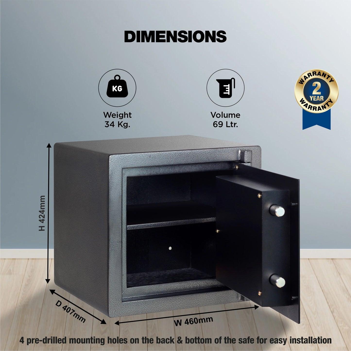Ozone Guardian Manual- 12 | Mechanical Safe | 69 Litres | 34kg