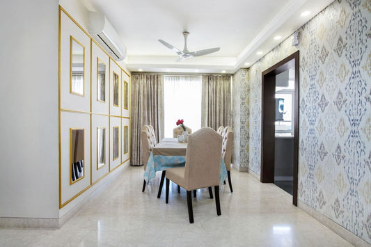 BHS Interio Contemporary Dining Room Wall Paneling with Wall Trims & Mosaic Mirror