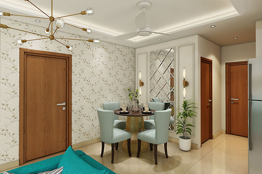 BHS Interio Contemporary Dining Room Wall Paneling with Wall Trims & Mosaic Mirror