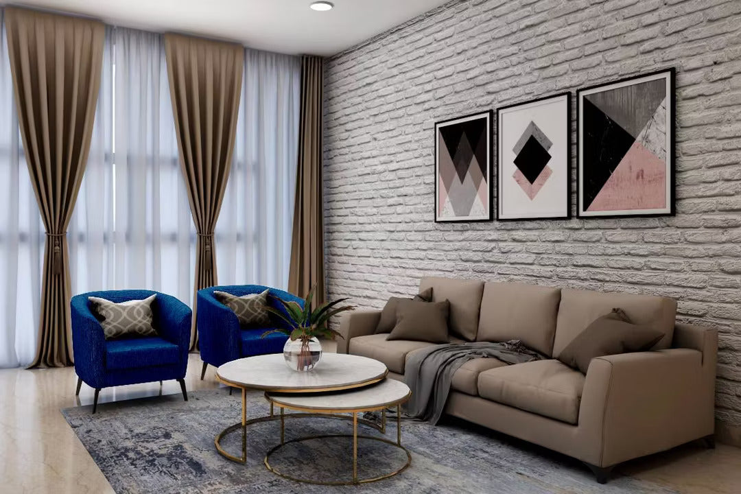 BHS Interio Contemporary Living Room Wall Paneling with Wallpaper & Wall Arts