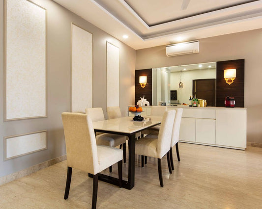 BHS Interio Modern Dining Room Wall Paneling with Wall Trims & Wallpaper
