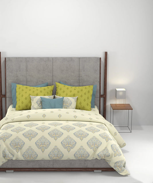 Carnival Ambi Green King Bedsheet With 2 Pillow Cover Gift Set, 144Tc, 100% Cotton, Abstract, Green