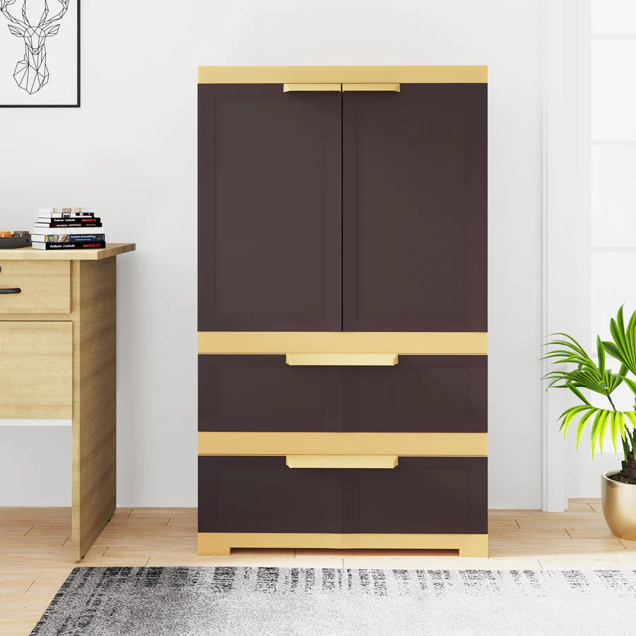 Nilkamal Freedom FMDR 2B Plastic Storage Cabinet with 2 Drawer  (Brown and Cream)