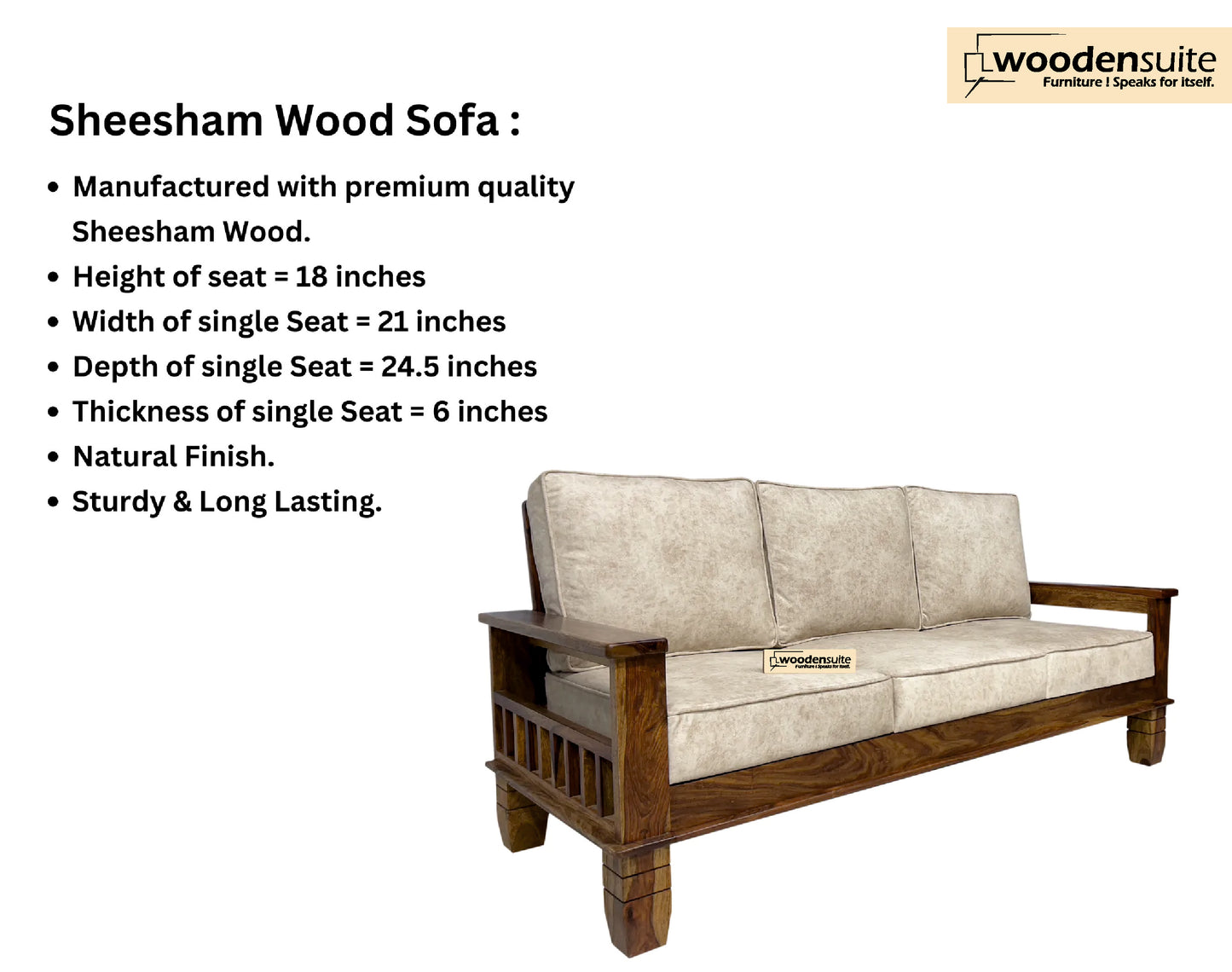 Sheesham Wood Three Seater Sofa