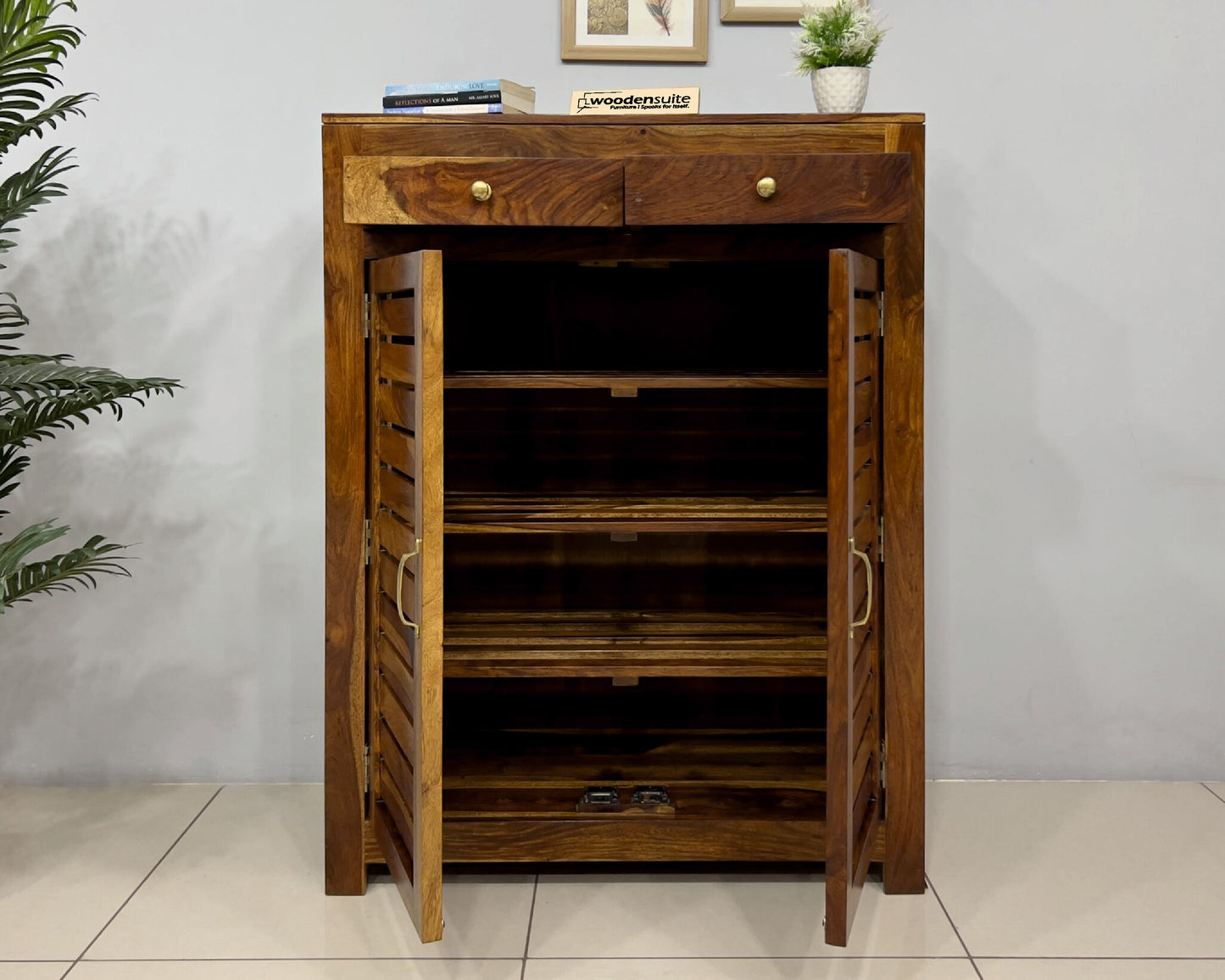 Sheesham Wood Shoe Rack with Drawers