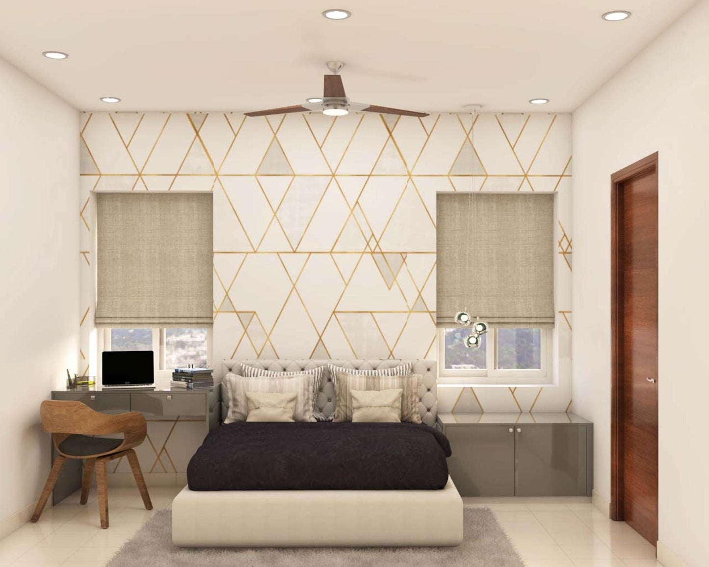 BHS Interio Contemporary Kids Bedroom Wall Paneling With Patterned Wallpaper
