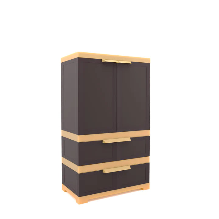 Nilkamal Freedom FMDR 2B Plastic Storage Cabinet with 2 Drawer  (Brown and Cream)
