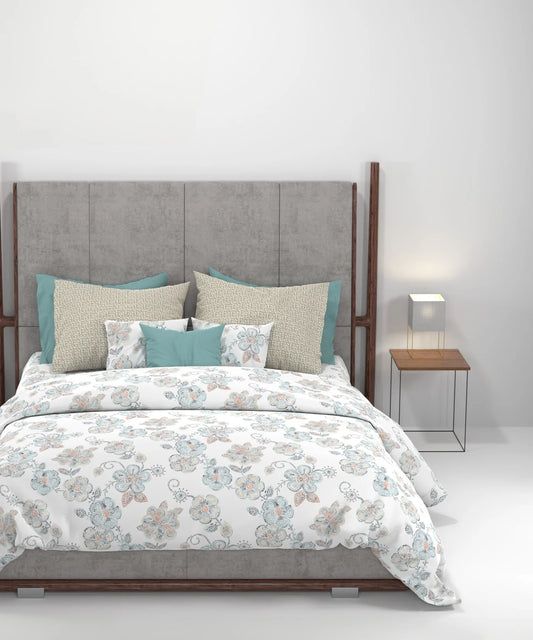 Carnival Phool Stone Grey King Bedsheet With 2 Pillow Cover Gift Set, 144Tc, 100% Cotton, Floral, Grey