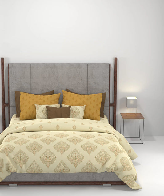 Carnival Ambi Olive King Bedsheet With 2 Pillow Cover Gift Set, 144Tc, 100% Cotton, Abstract, Brown