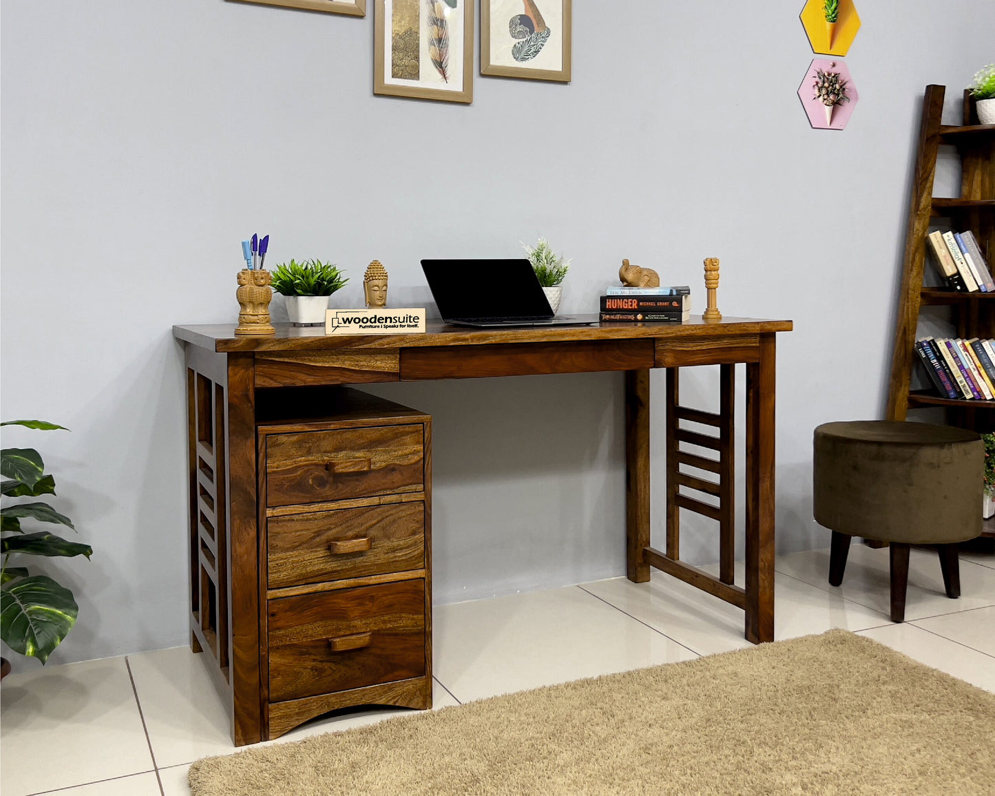 Sheesham Wood Study Table with removable Storage Compartments and keyboard tray