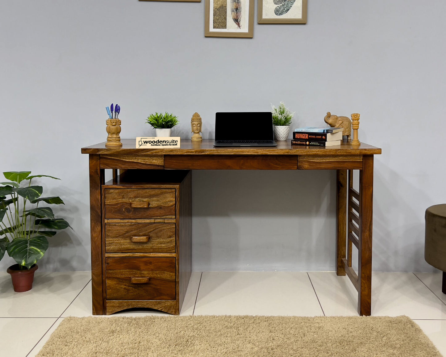 Sheesham Wood Study Table with removable Storage Compartments and keyboard tray