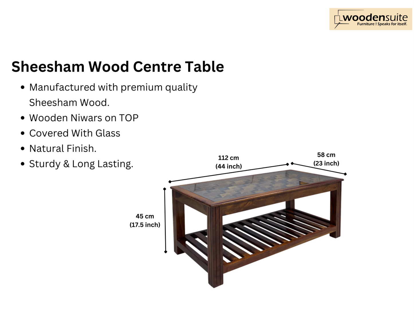 Sheesham Wood Coffee Table/ Centre Table-Niwar Designs 