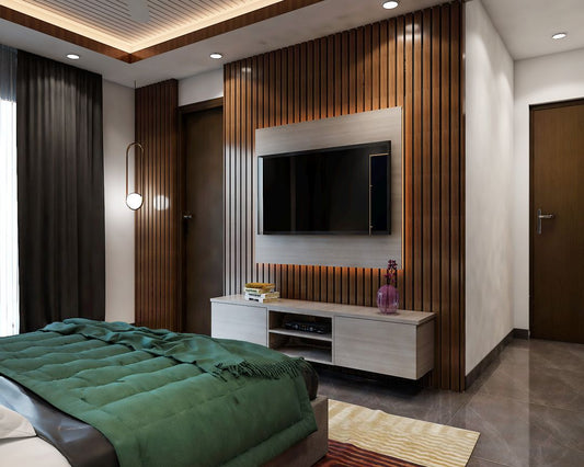 BHS Interio Contemporary Tv Unit Wall Paneling With Louvers & Laminate