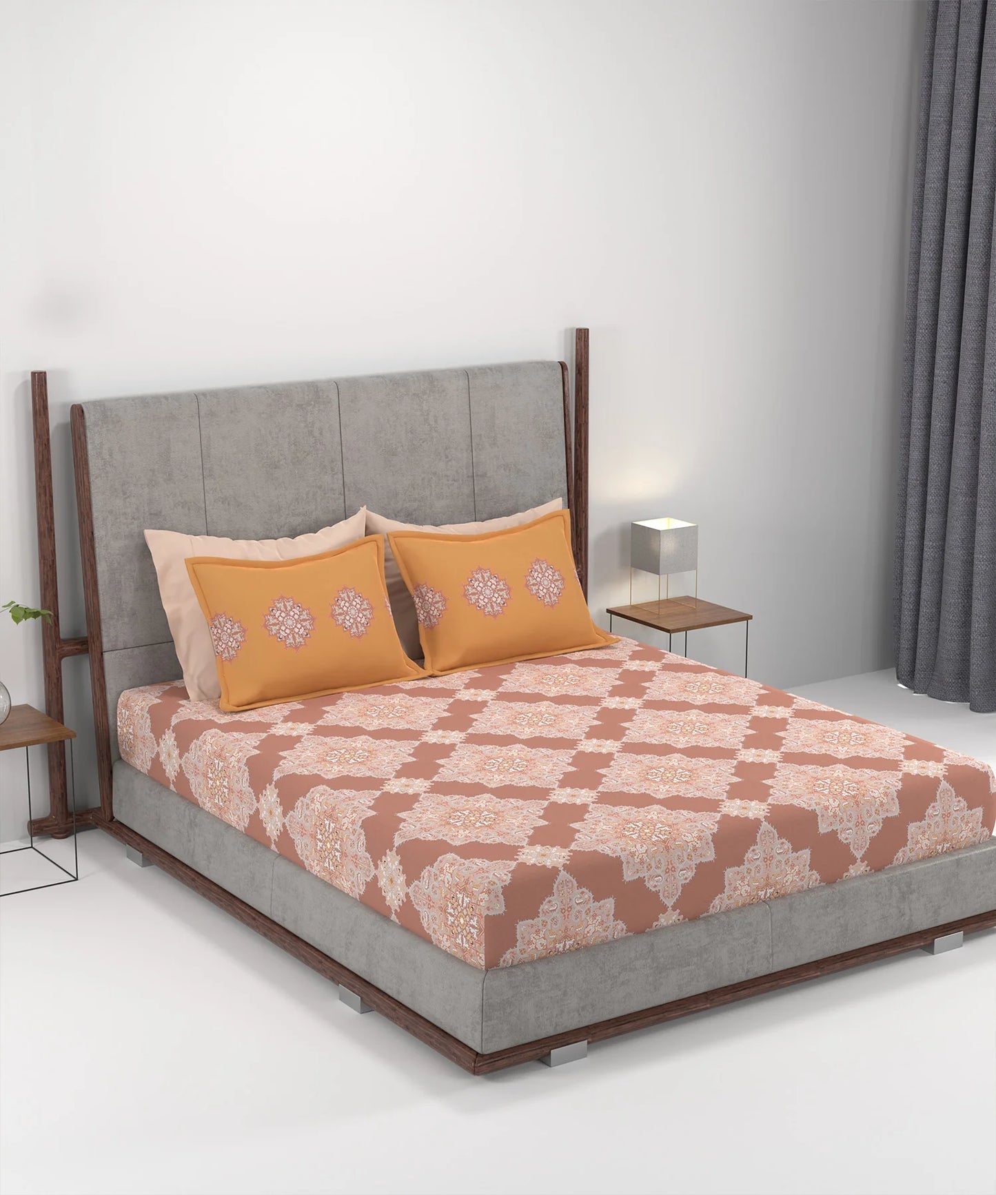 Carnival Jharokha Mauve King Bedsheet With 2 Pillow Cover Gift Set, 144Tc, 100% Cotton, Abstract, Maroon