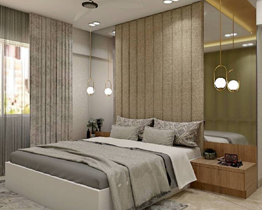 BHS Interio Modern Master Bedroom Wall Paneling With Cushioning And Acrylic Mirror