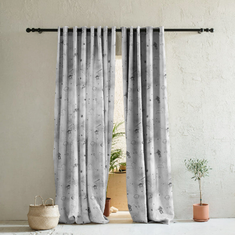 BHS interio Premium Customized Printed Blackout Curtain with Lining for Doors & Windows, Gray