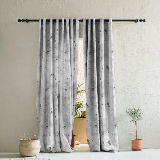 BHS interio Premium Customized Printed Blackout Curtain with Lining for Doors & Windows, Gray