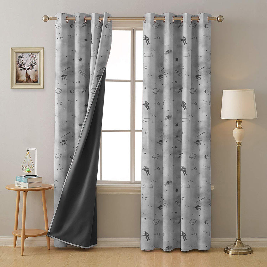 BHS interio Premium Customized Printed Blackout Curtain with Lining for Doors & Windows, Gray