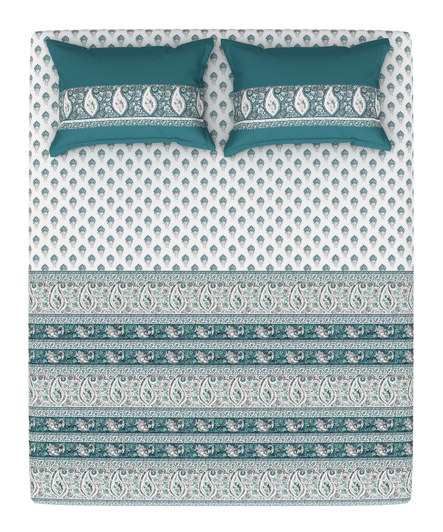 Carnival Bagh Ice Green King Bedsheet With 2 Pillow Cover Gift Set, 144Tc, 100% Cotton, Abstract, Green