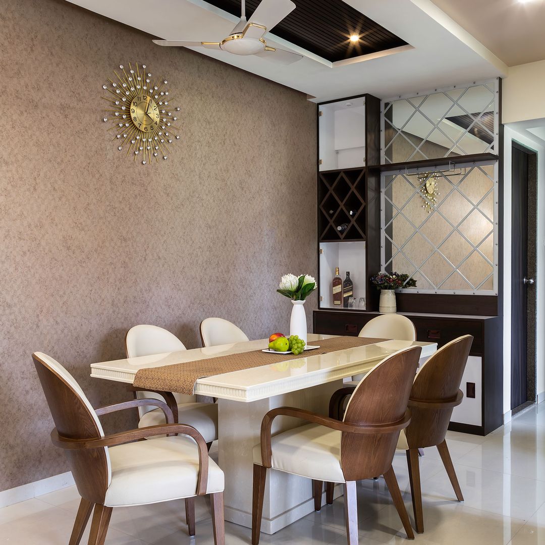 BHS Interio Contemporary Dining Room Wall Paneling with Wallpaper & Mosaic Mirror