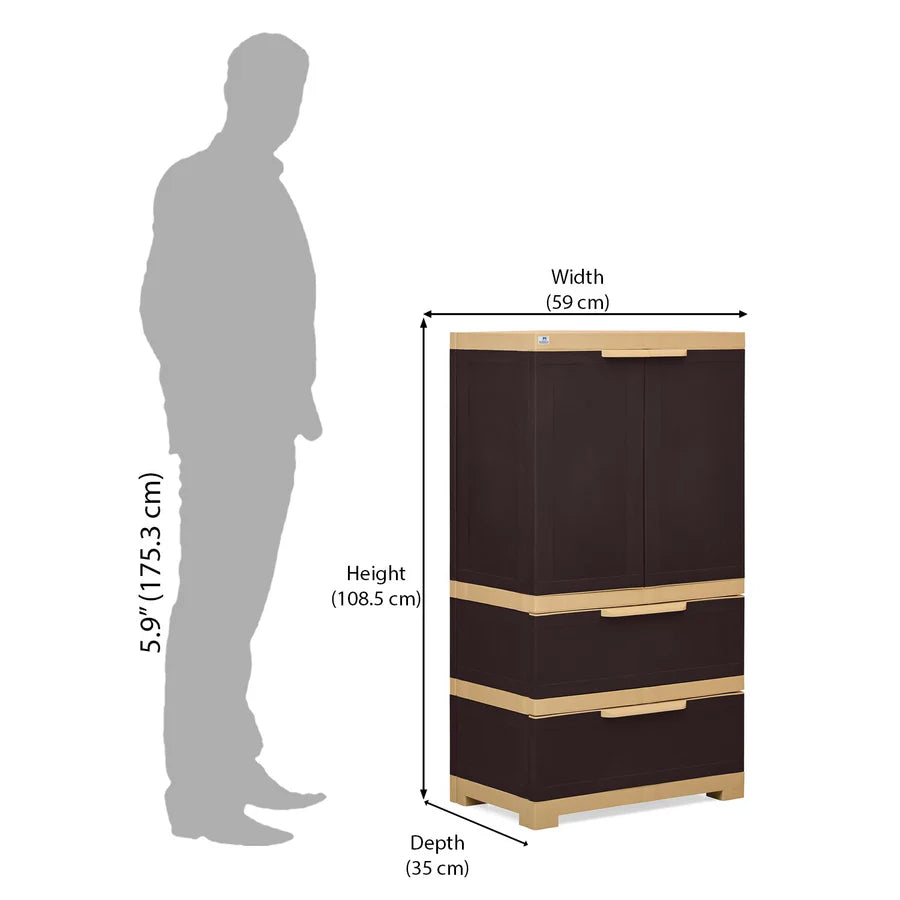 Nilkamal Freedom FMDR 2B Plastic Storage Cabinet with 2 Drawer  (Brown and Cream)