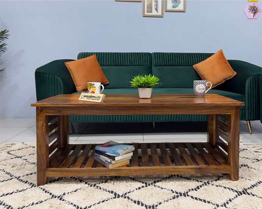 Sheesham Wood Coffee Table/ Centre Table-Brass Design