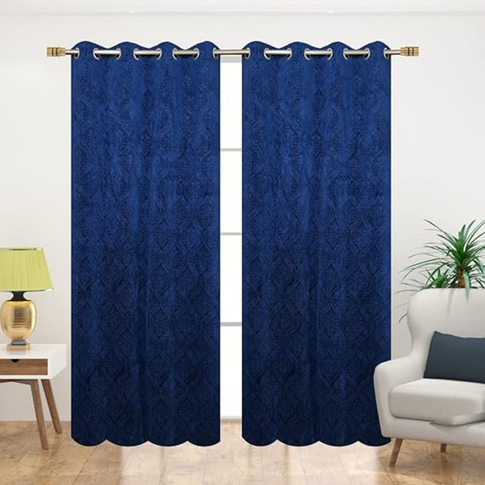 BHS interio Premium Customized Printed Blackout Curtain with Lining for Doors & Windows, Dark Blue