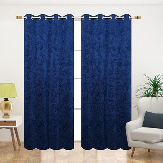 BHS interio Premium Customized Printed Blackout Curtain with Lining for Doors & Windows, Dark Blue