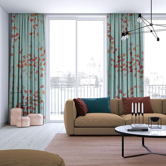 BHS interio Premium Customized Printed Blackout Curtain with Lining for Doors & Windows, Blue