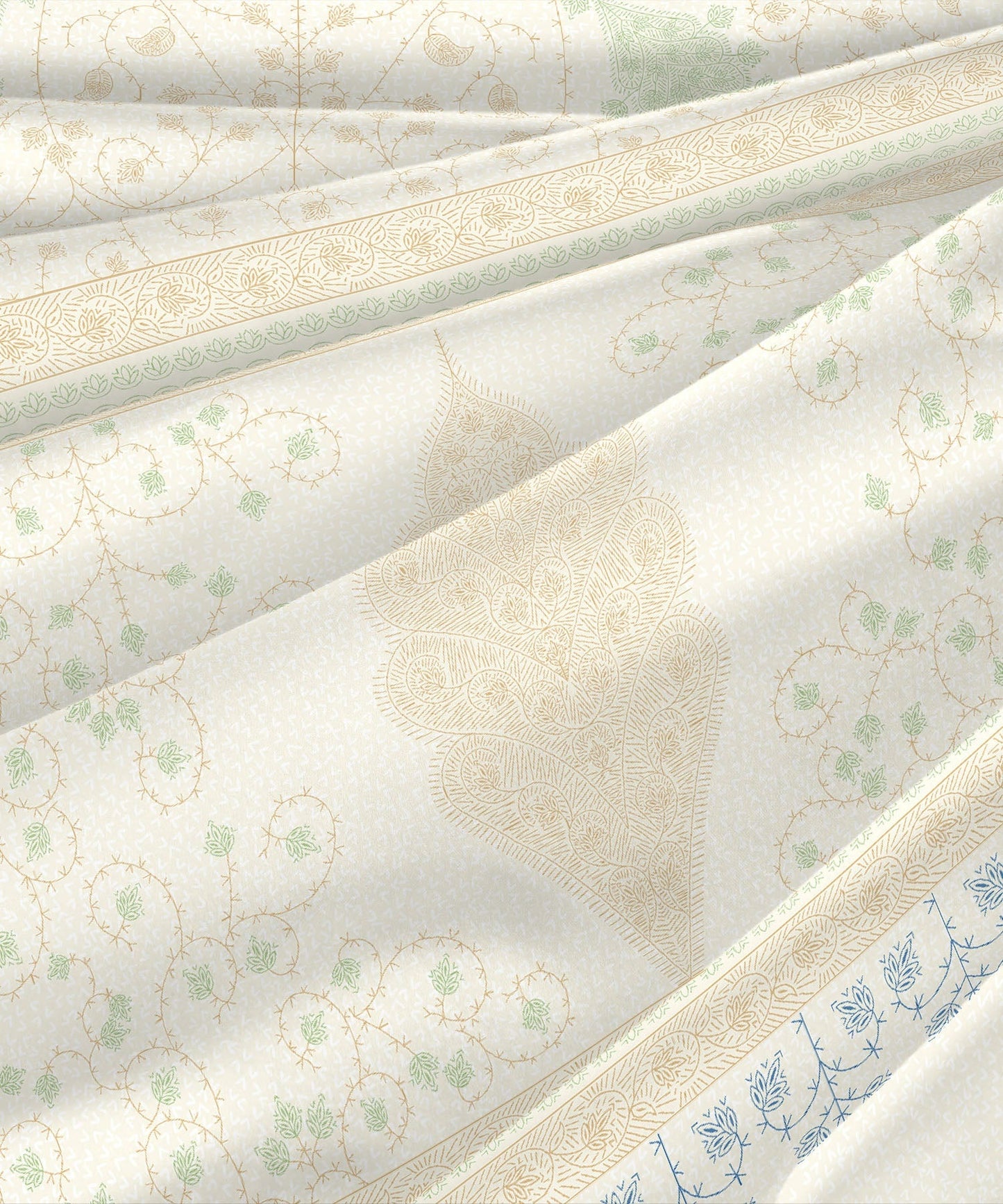 Sanskriti Pashmina Beige King Bedsheet With 2 Pillow Cover, 144Tc, 100% Cotton, Floral, Beige