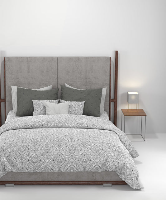 Carnival Syahi Charcoal King Bedsheet With 2 Pillow Cover Gift Set, 144Tc, 100% Cotton, Abstract, Grey