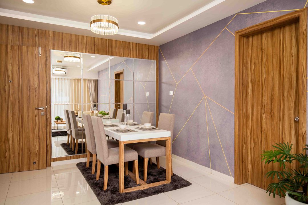 BHS Interio Contemporary Dining Room Wall Paneling with Wallpaper & Mosaic Mirror