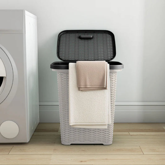 Nilkamal Elegance Laundry Basket 50 Litre with Lid (Silky Grey & Charcoal Grey)