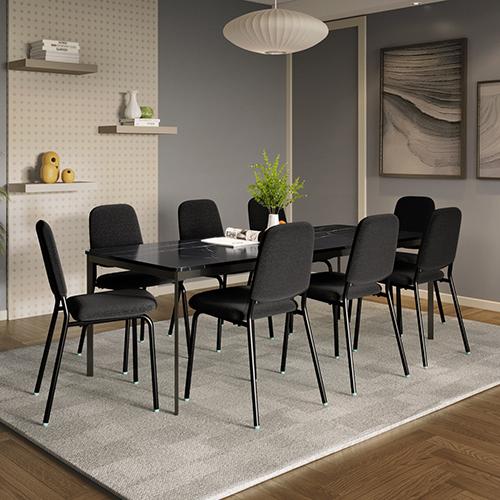 Franky and Kalyx 8 Seater Wooden Square Dining Set (Black)