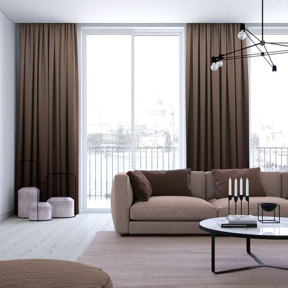 BHS interio Premium Customized Plain Blackout Curtain with Lining for Doors & Windows, Brown