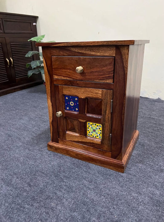 Sheesham Wood Bedside Table - Wooden Tile Design