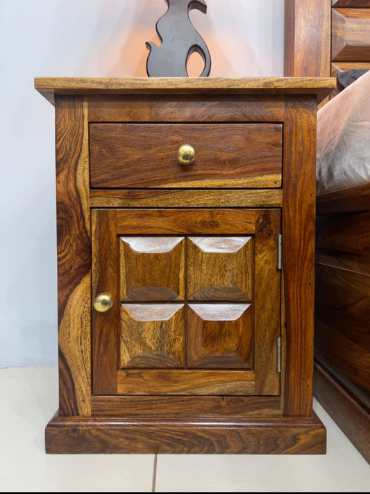 Sheesham Wood Bedside Table - Wooden Diamond Design