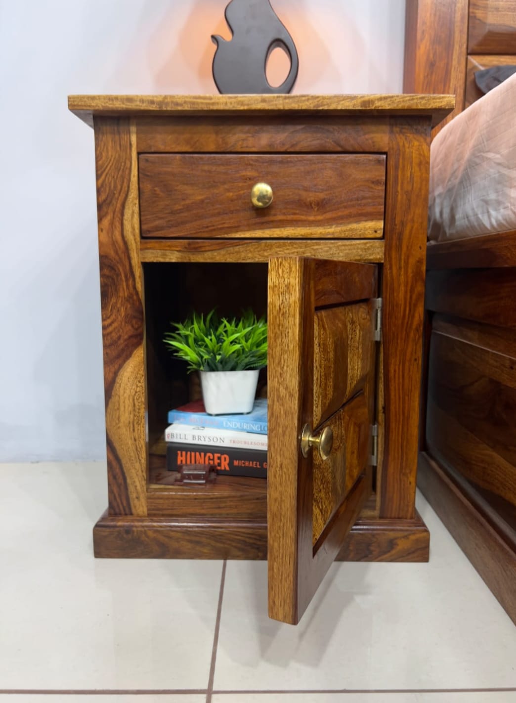 Sheesham Wood Bedside Table - Wooden Diamond Design