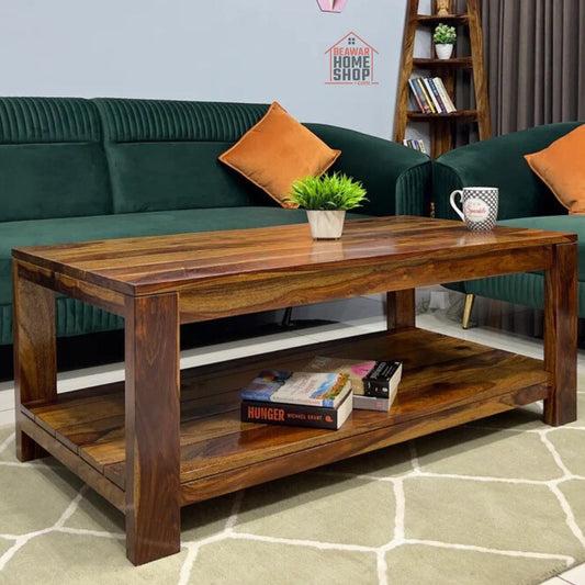 Sheesham Wood Coffee Table/ Centre Table - Group Design on Top - Natural Finish