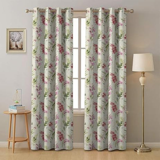 BHS interio Premium Customized Printed Blackout Curtain with Lining for Doors & Windows, Pink & White