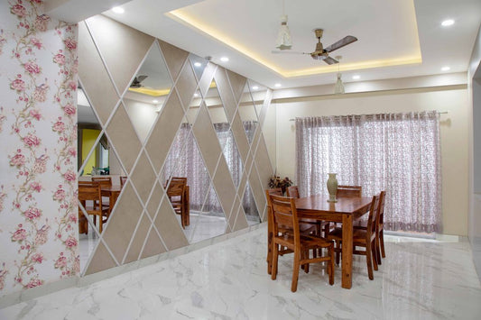 BHS Interio Contemporary Dining Room Wall Paneling with Wall Trims & Wallpaper