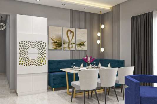 BHS Interio Modern Dining Room Wall Paneling with Louvers & Wall Arts