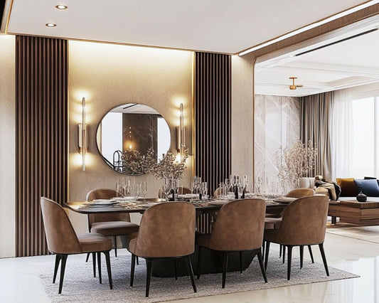 BHS Interio Contemporary Dining Room Wall Paneling with Louvers & Wallpaper